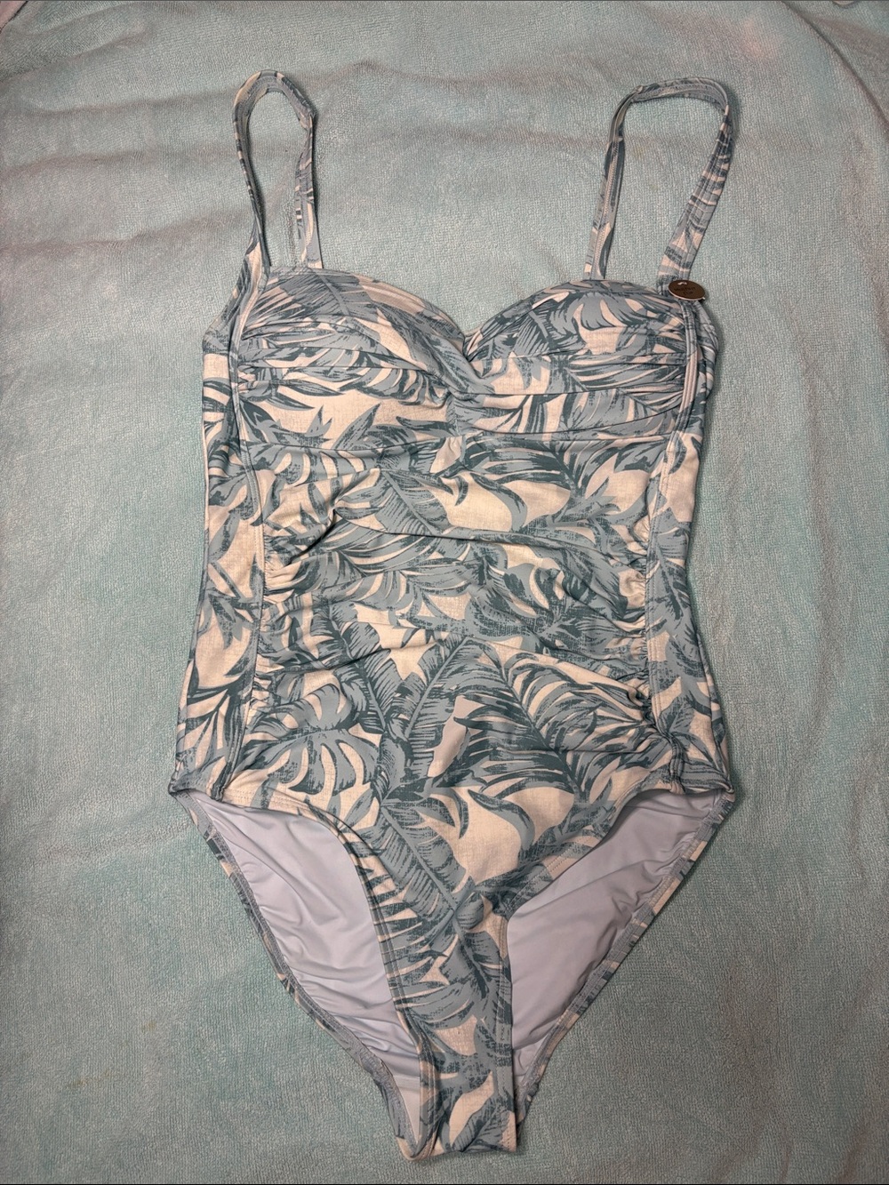 NWOT Nip Tuck Swim Blue Tropical Leaves Tummy Control Slimming Ruched Swimsuit